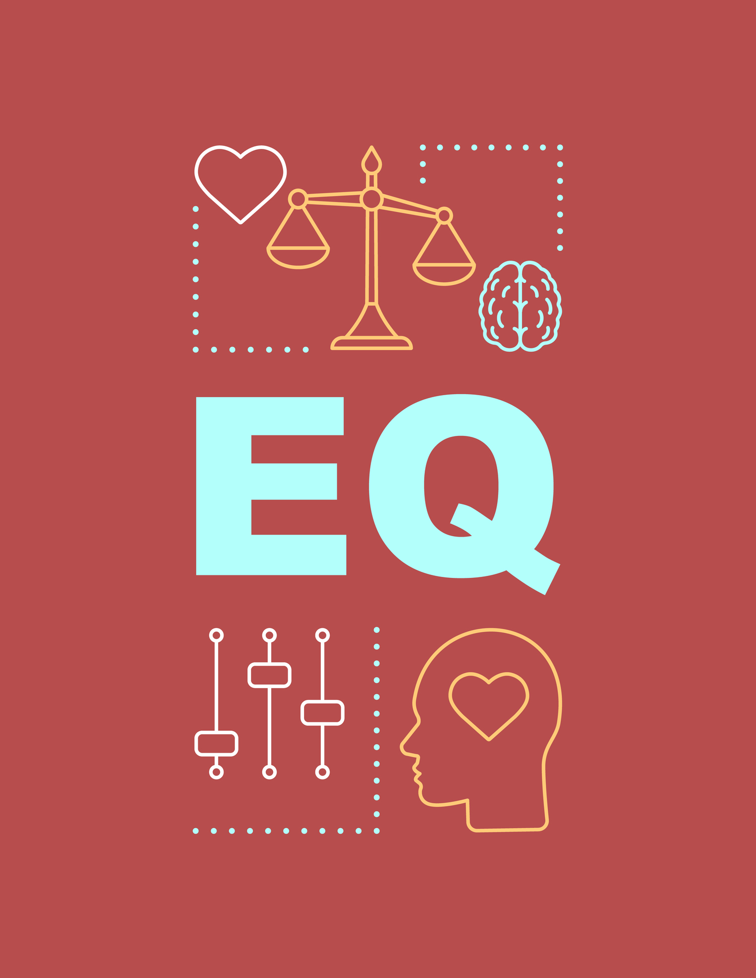 EQ word concepts banner. Emotional intelligence. Ability to control feelings. Presentation, website. Isolated lettering typography idea, linear icons. Emotion management. Vector outline illustration