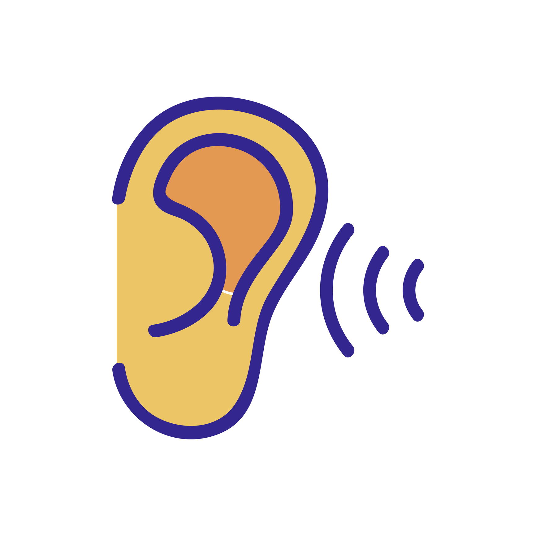 Active listening. The ear hears sound icon vector.
