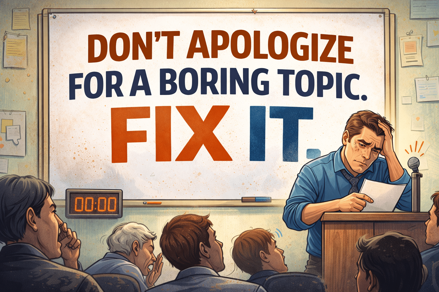 Illustration: boring topic and bored audience.