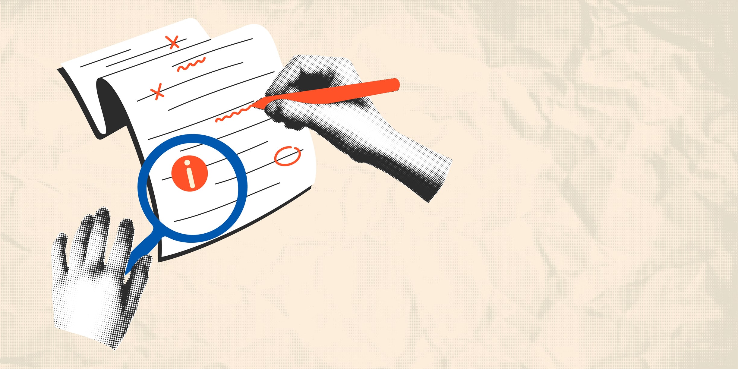 Editor in chief: Illustration of the editorial process using a red pen and piece of paper